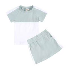 Conyson Hot Sale wholesale Plain Solid Student Contrast New Design Custom Logo Summer Sport Clothing Boy Girl Skirt 2Pcs Set