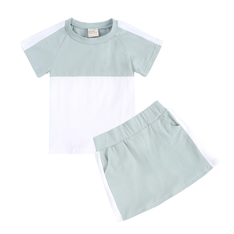 Conyson Hot Sale wholesale Plain Solid Student Contrast New Design Custom Logo Summer Sport Clothing Boy Girl Skirt 2Pcs Set