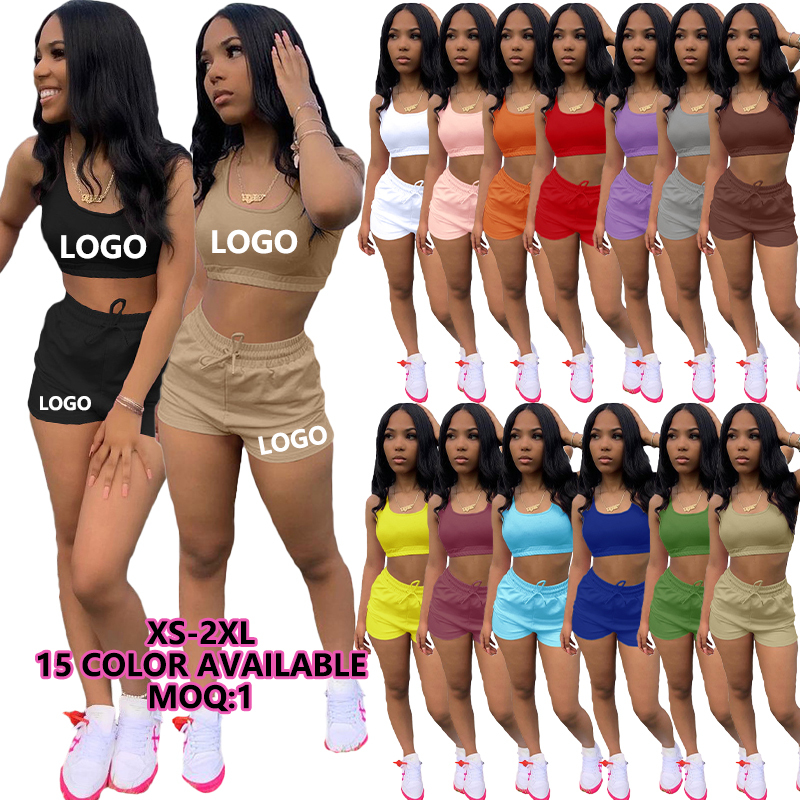 Conyson 2022 Custom Summer Outfits Women Clothing 2 Piece Set Crop Tank Top Jogger Biker Lounge Wear Two Piece Shorts set