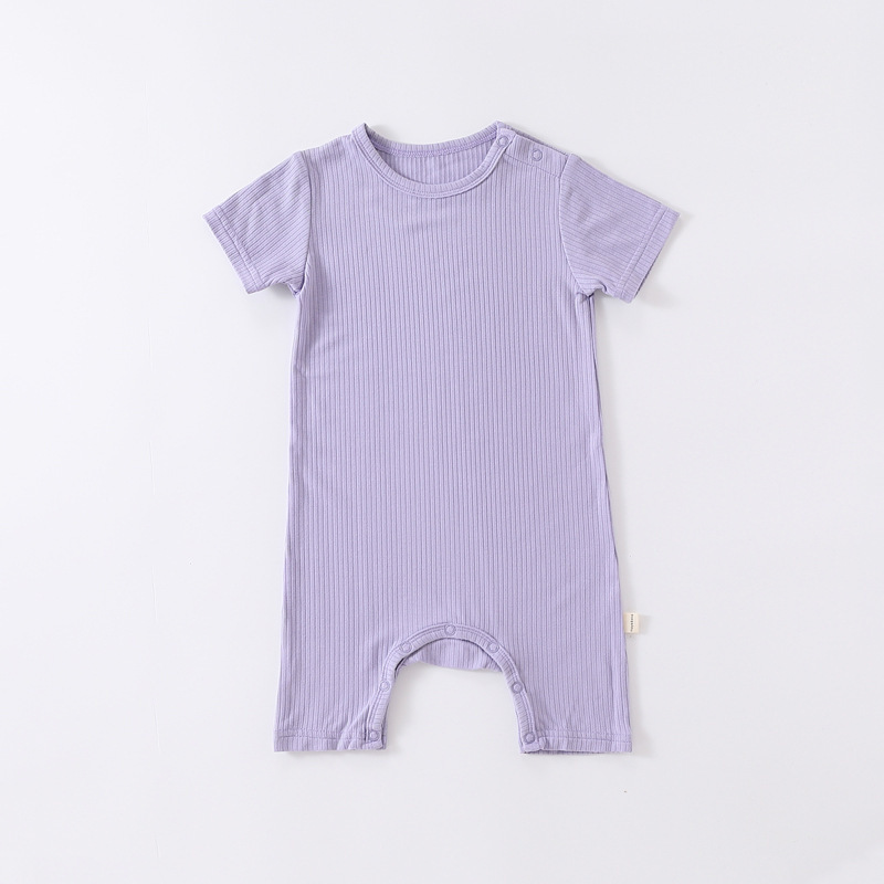 Conyson Wholesale Summer Unisex Baby Romper Short Sleeve One Piece Cotton Solid Knitted Infant Toddler Boys Clothes Romper