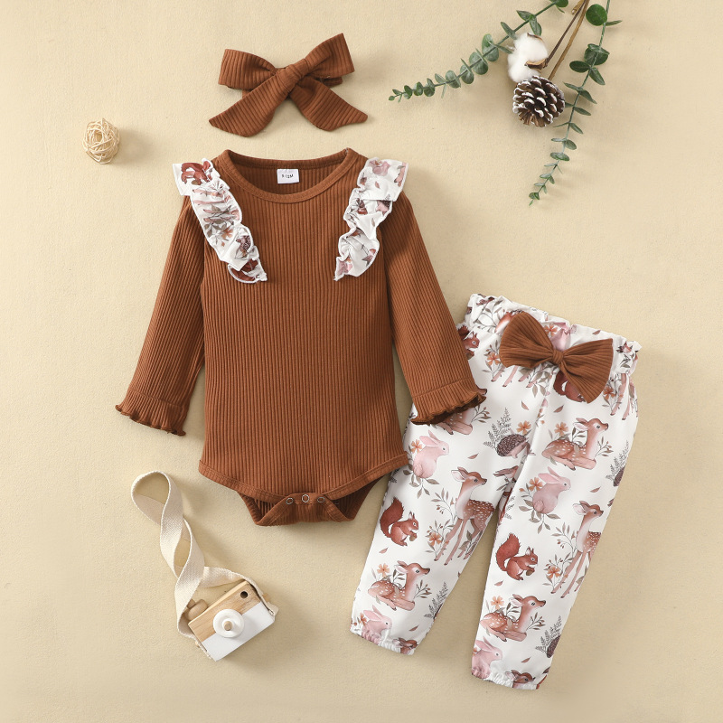 Conyson Hot Sale Kids Summer Clothing Sets Floral Pattern Baby Girl Jumpsuit Bow Strap Skirt with Headband 2Pcs Clothing Sets