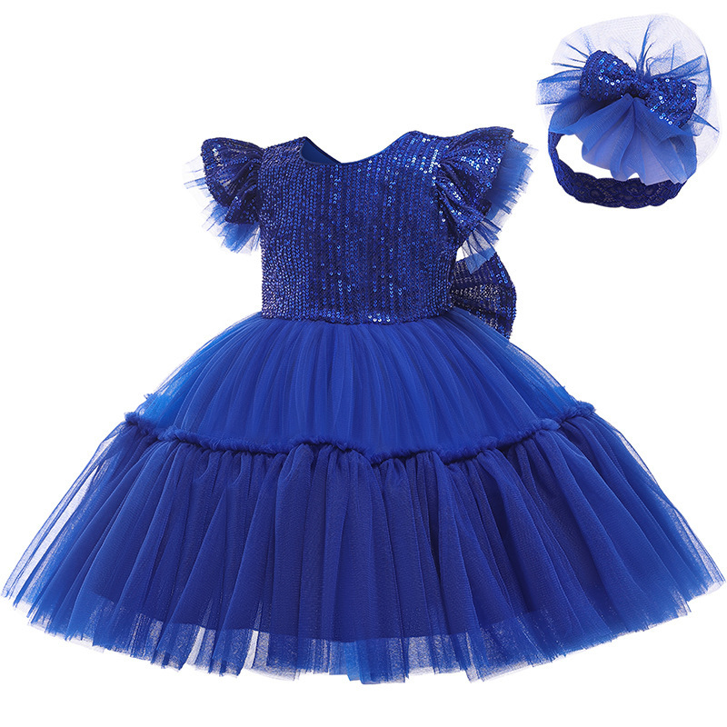 Conyson Wholesale Solid Flower Girl Sequined Princess Mesh Dress Christmas Party Wedding Tulle Tutu Girls Dresses