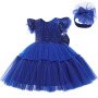 Conyson Wholesale Solid Flower Girl Sequined Princess Mesh Dress Christmas Party Wedding Tulle Tutu Girls Dresses