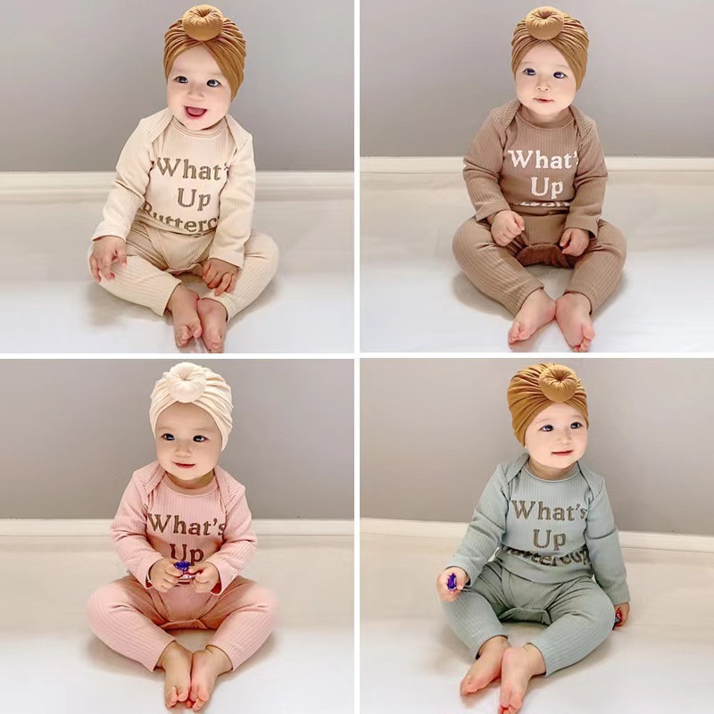 New Wholesale Conyson Baby Girl Boy Solid Quality Long Sleeve Round Neck Casual Sports Unisex Kids Clothing Set