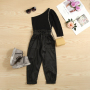 Conyson 2pcs Fashion Autumn Kids Girls Clothes Sets Long Sleeve One Shoulder Solid Tops Elastic Pants Outfits Kids Clothing