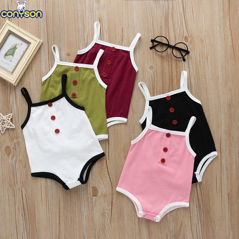 Conyson rts ins hot sale cotton Unisex sleeveless kids children summer button clothes suits toddler newborn romper baby clothing