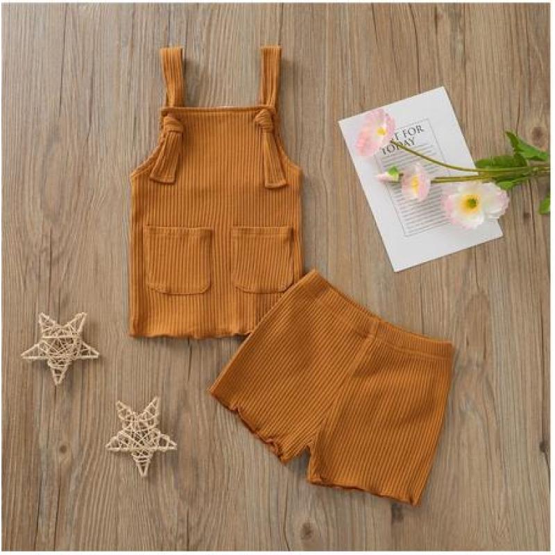 Conyson Summer Infant Baby Boys Girls Clothes Ribbed Knitted Sleeveless Pocket Vest Tops+Shorts Toddler Newborn Soft Tracksuits