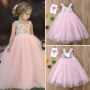 Conyson Wholesale Summer Ruffle Sleeve Mesh Weeding Party Dress Pink Flower Tulle Princess Dresses Girls Sweet Tutu Long Dress