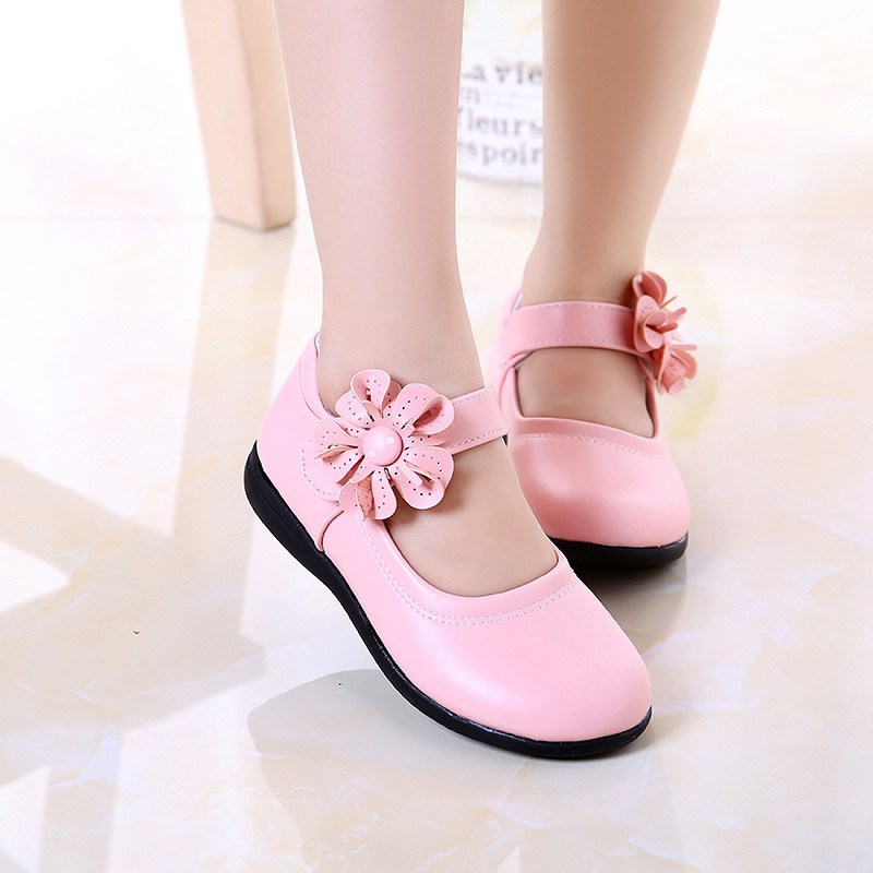 Conyson Wholesale Baby Girl Dress Shoes School Kids Soft Soled Princess Shoes Mary Jane Shoes With Flower Buckle Strap