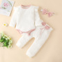 High-quality Three-piece Jumpsuit Solid Color Long-sleeved Cotton Bow Baby Clothes Set Baby Romper