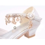 Conyson High Quality Overstocked Leftover Korean Style Pure Color Shiny Sequins Kids Girls Performance High-heeled Shoes
