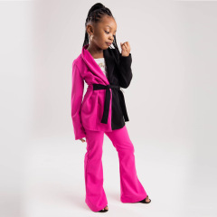 Conyson Kids Spring Autumn Children's Clothing Wholesale 2pcs Hot Pink+Black Patchwork Suit Girs Splice suit Baby Clothing Set