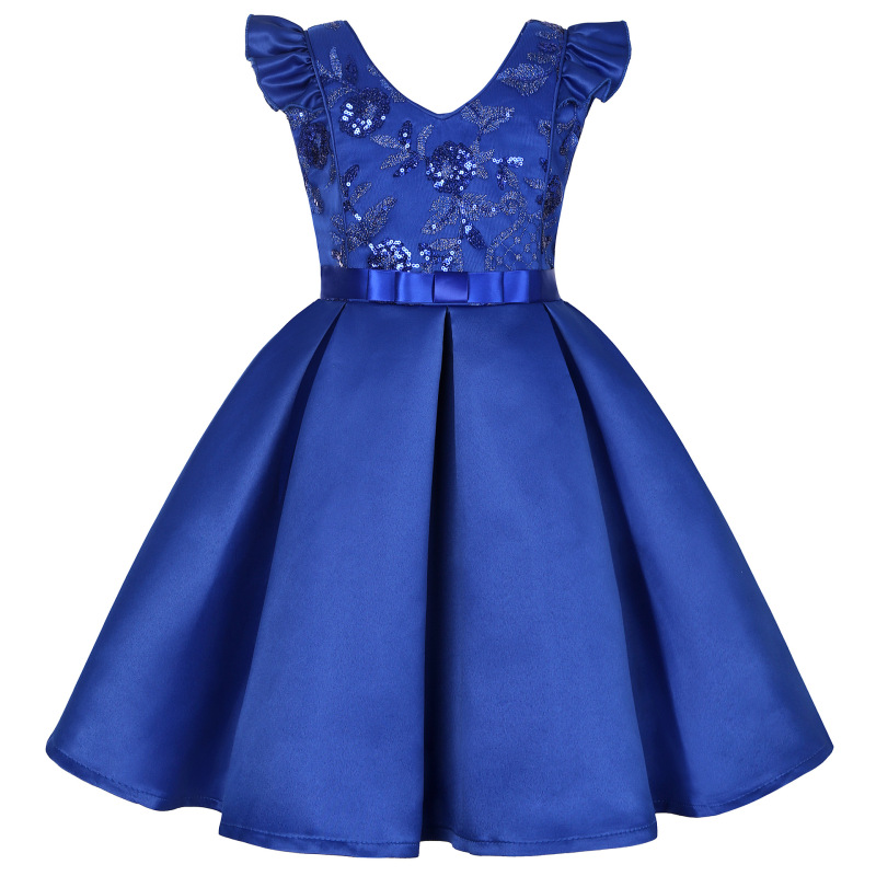 Conyson New Little Flying Sleeve Wholesale Embroidery Children Sequin Dress Skirt Festive Party Princess Fancy Girls Dress