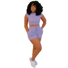 2023 Bulk New Design Summer Solid Shorts Custom LOGO Two Pieces Gym Wear Seamless Sleeveless Cozy jogger Women Matching Sexy Set