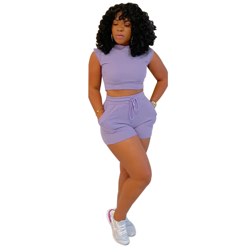 2023 Bulk New Design Summer Solid Shorts Custom LOGO Two Pieces Gym Wear Seamless Sleeveless Cozy jogger Women Matching Sexy Set