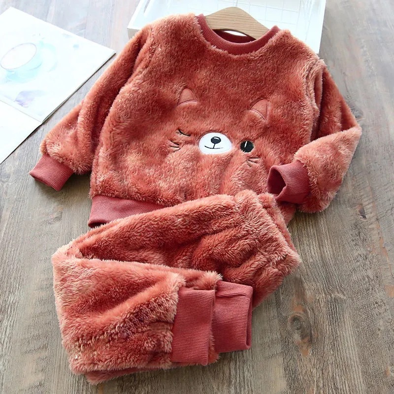 Baby's family suit Flannel autumn/winter baby pajamas for children sleeping clothes with extra thickness for boys and girls