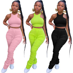 Wholesale Customize Tracksuit New Design Jogger Summer Plus Size Fitness Halter Top Sleeveless Sexy Two Pcs seamless Women Set
