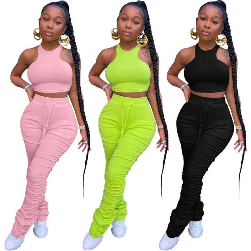 Wholesale Customize Tracksuit New Design Jogger Summer Plus Size Fitness Halter Top Sleeveless Sexy Two Pcs seamless Women Set