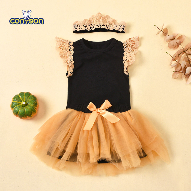 Conyson Latest Summer Kids Clothing 3Pcs Sleeveless Wings Girls Headband Onesie Tutu Baby Clothing Skirts Sets