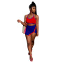 2022 Summer Color Blocking Women Two Piece Suit Tank Tops Miniskirt Outfits Backless Rivet Irregular Casual Skirt Sets