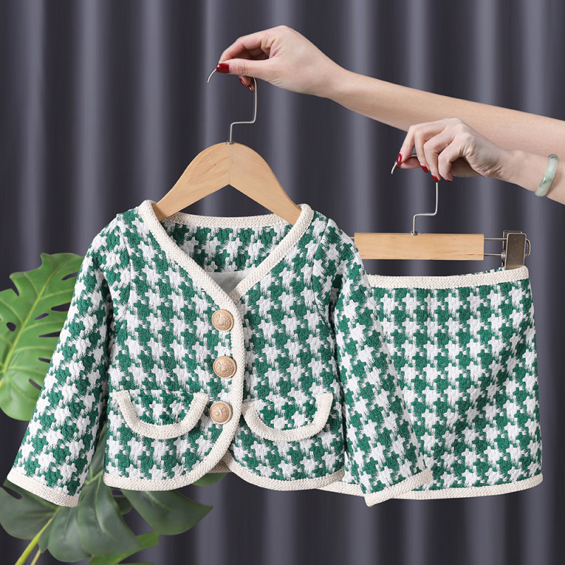 Conyson hot sale rts New fashion korea cotton Dress Baby kids designer Fall Clothes Girls clothing Long Sleeve short plaid skirt
