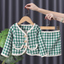 Conyson hot sale rts New fashion korea cotton Dress Baby kids designer Fall Clothes Girls clothing Long Sleeve short plaid skirt