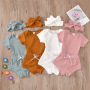 Conyson Hot Sale New Designer Baby Girls Clothes Outfits Cotton Summer Kids Short Sleeve T-Shirts+Shorts+Headband Clothing Set