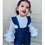 Conyson Hot New Children Clothing Sets Summer Girls Princess Causal Long Sleeve T-shirt+Strap Pants 2Pcs Kids Girls Clothes Sets