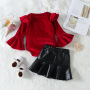 Conyson Christmas Baby Girls Boutique Clothes Cotton 2 Pieces Girls Wear Romper Leather Dress Long Sleeve Princess Dresses