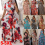 2022 Custom Summer Floral Long Skirts Hollow Out Printed Plus Size Women Clothing Holiday Elegant Casual Style Dress