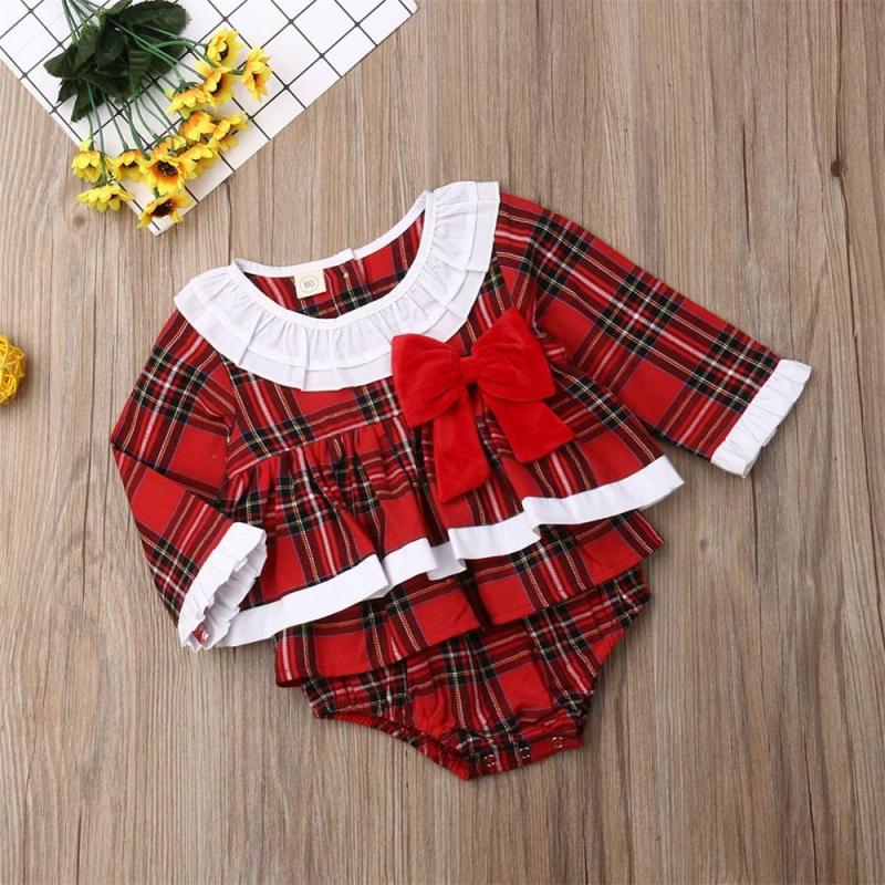 Conyson Hot Sale Newborn Baby Girl Clothes Plaid Bowknot Romper Little Girls Jumpsuit Overall Outfits Christmas dress