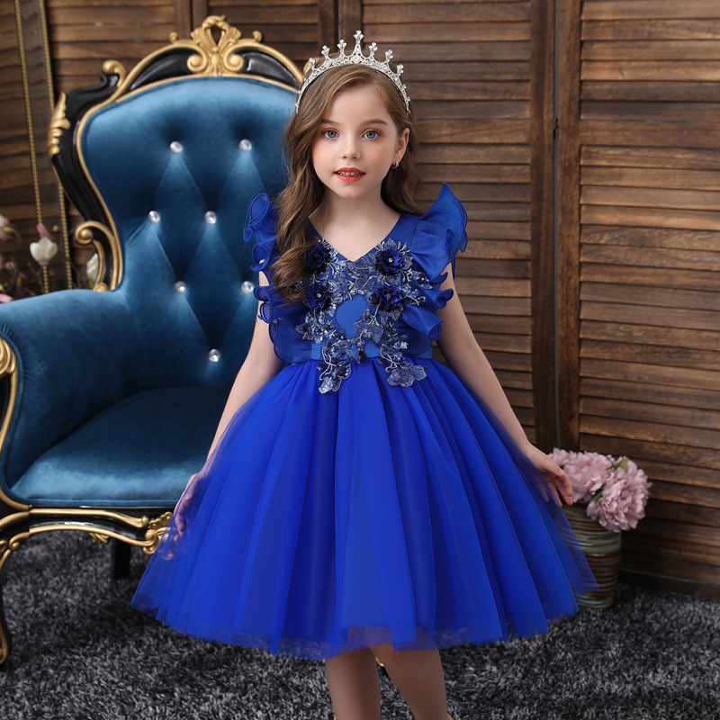 Conyson High quality boutique summer fly sleeve floral Birthday elegant Dresses polyester Kid Clothing Girl Princess Party Dress