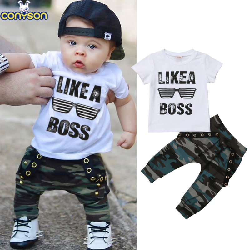 Conyson summer infant Boy Casual tshirt 2 Pieces short Toddler baby children camouflage color kid Pant wear Fashion clothes Set