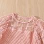 Wholesale spring autumn Mesh Solid Color Shirts Clothes hole pearl jeans sets Girl Fashion Outfits Girl Clothes Sets