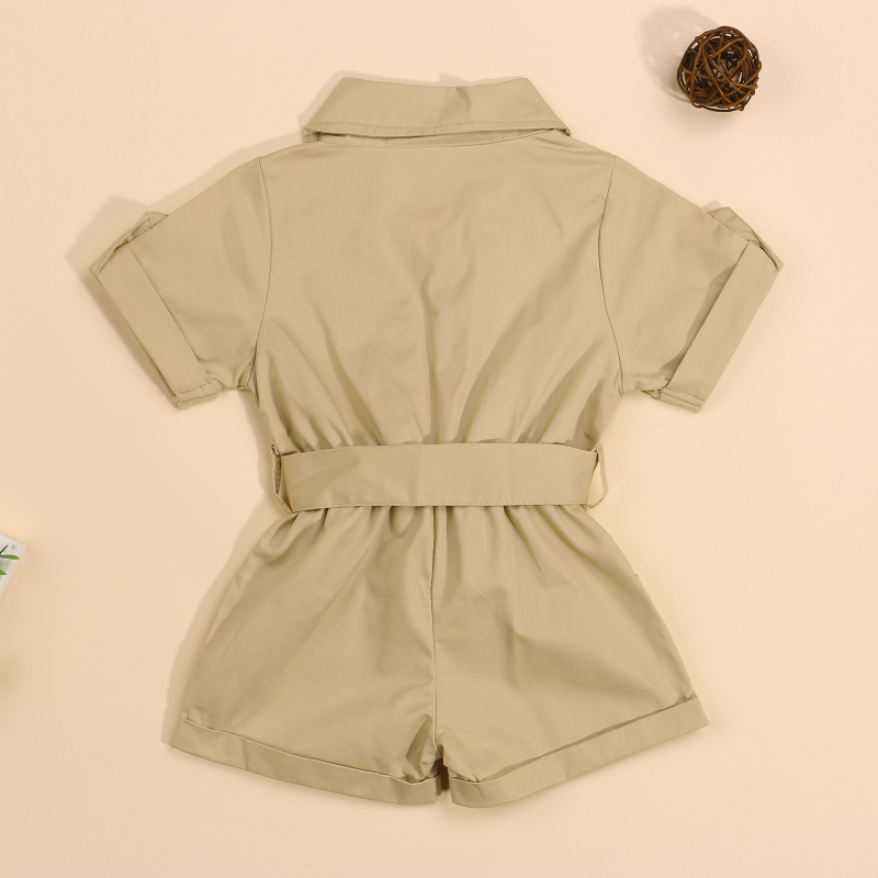 Fashion Summer Toddler Kids Baby Girls Clothes Tooling Style Short Sleeve Lapel Button Overalls Jumpsuit Outfits