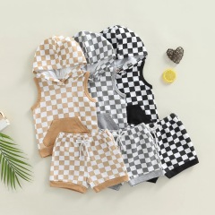 Conyson summer kids bulk wholesale korea fashion design baby boy hoodie shorts cotton clothing suit casual 2 pieces clothes set