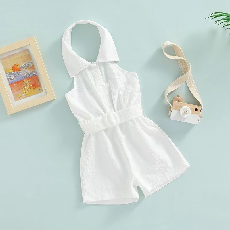 Conyson Summer Children's Girls Clothes Hang Neck Elegant Outfits Kids Girl Backless Sleeveless Shorts Bodysuits