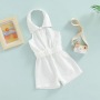 Conyson Summer Children's Girls Clothes Hang Neck Elegant Outfits Kids Girl Backless Sleeveless Shorts Bodysuits