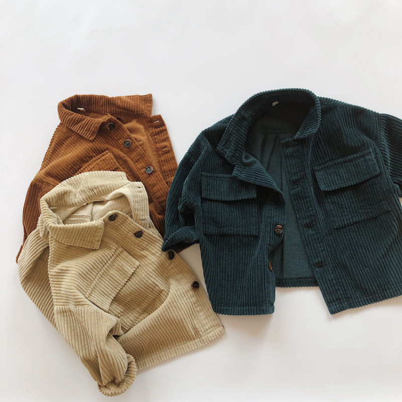 Children Turn Down Collar Boys Corduroy Coat Kid Outwear Long Sleeve Jacket