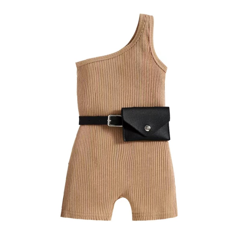 Conysonhot sale kids clothes summer baby clothing sleeveless stripes solid top vest shorts pack bag belt two pieces set