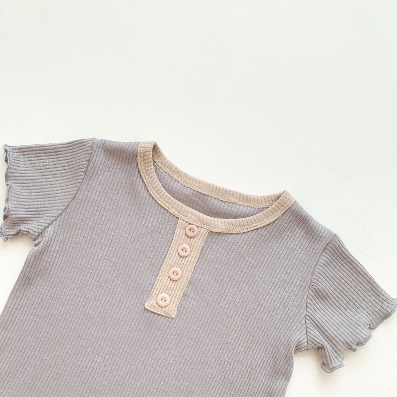 Conyson High Quality Outfit Summer Infants Clothing Unisex Organic Newborn Plain Baby Clothes Knitted 2 Pcs Kids Matching Sets
