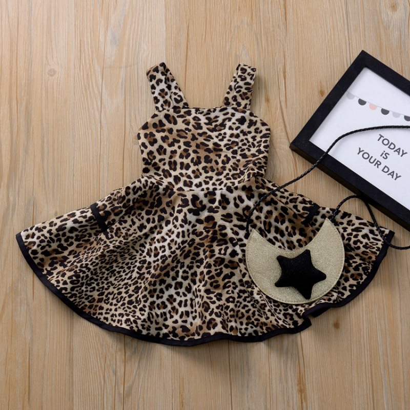 Conyson Hot Sale Spring And Summer New High-quality Beach Leopard Print Halter Bubble Tutu Skirt Girls Kids Dresses