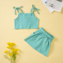 Conyson Fashion Kids Girls Clothes Sets 2pcs Plain Shoulder Straps Crop Camisole A-Line Skirts With Waist Belt Children Clothing