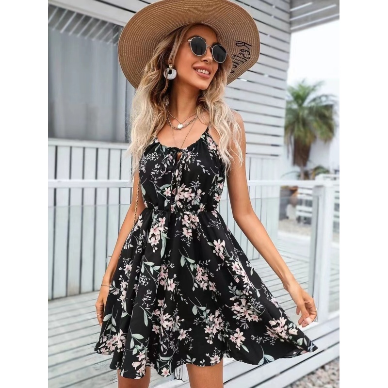 Conyson Dropshipping New Hot Sale Arrival Summer Sleeveless Floral Printed Simple Flavor Women's Flare Loose Vintage Dress