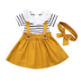 Summer new pretty baby short sleeved top jean strap skirt clothing set baby girl fashion  clothes outfits