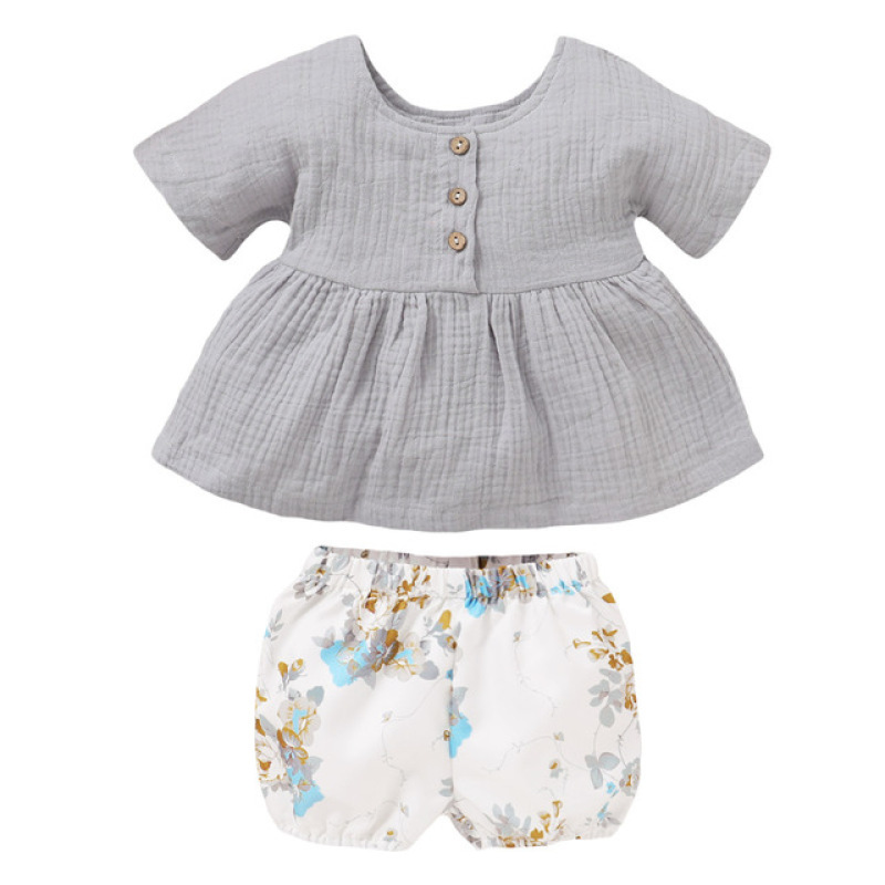 High Quality Floral Print Sweet Woven Baby Girls Ruffle Summer Kids Clothing Set