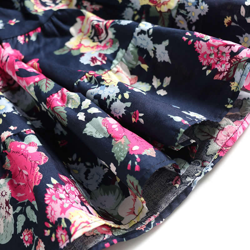 Girls Denim Floral Dress Summer Party Dress with Belt Children Flying Short Sleeve Casual Clothing Baby Girl Kids Fashion Outfit