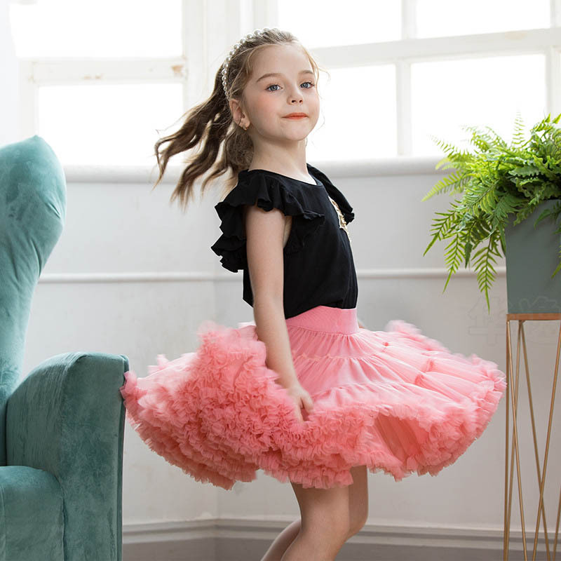 High Quality Mesh Solid Color Sweet Children Fashion Fluffy Tutu Girls Kids Short Skirts