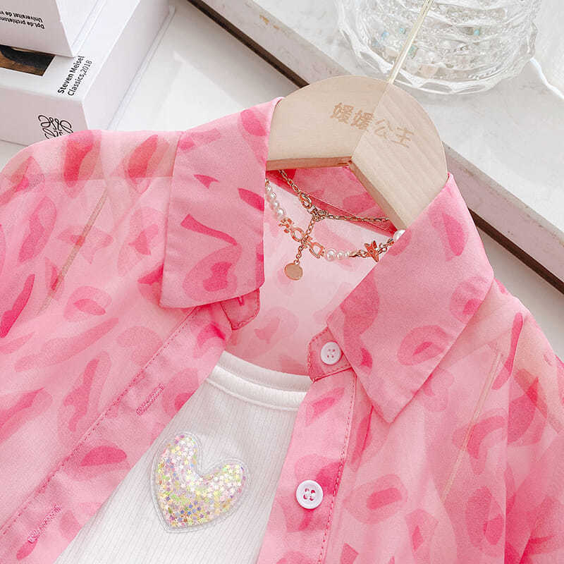 Conyson Autumn Baby Clothes Girls Pink Leopard 3 Piece Spring Kids Fashion Love Sling Vest Long Shirts Girl Casual Clothing Suit