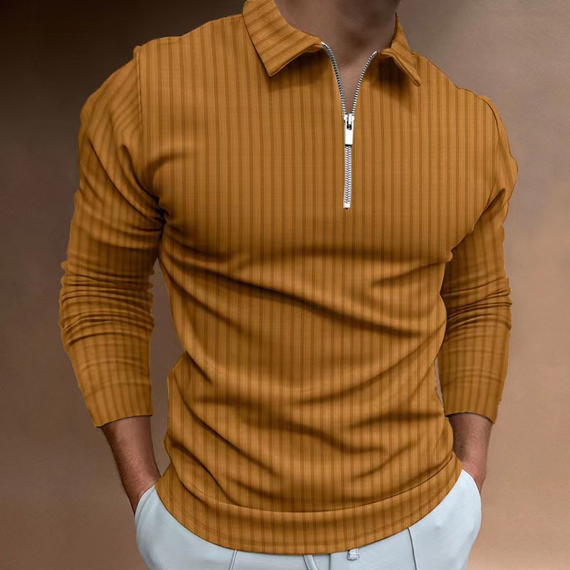 Conyson New Style Spring Autumn Pure Color Long Sleeve Fashion Stripe Splicing Custom Logo Sports Loose Golf Men's Polo T-shirts